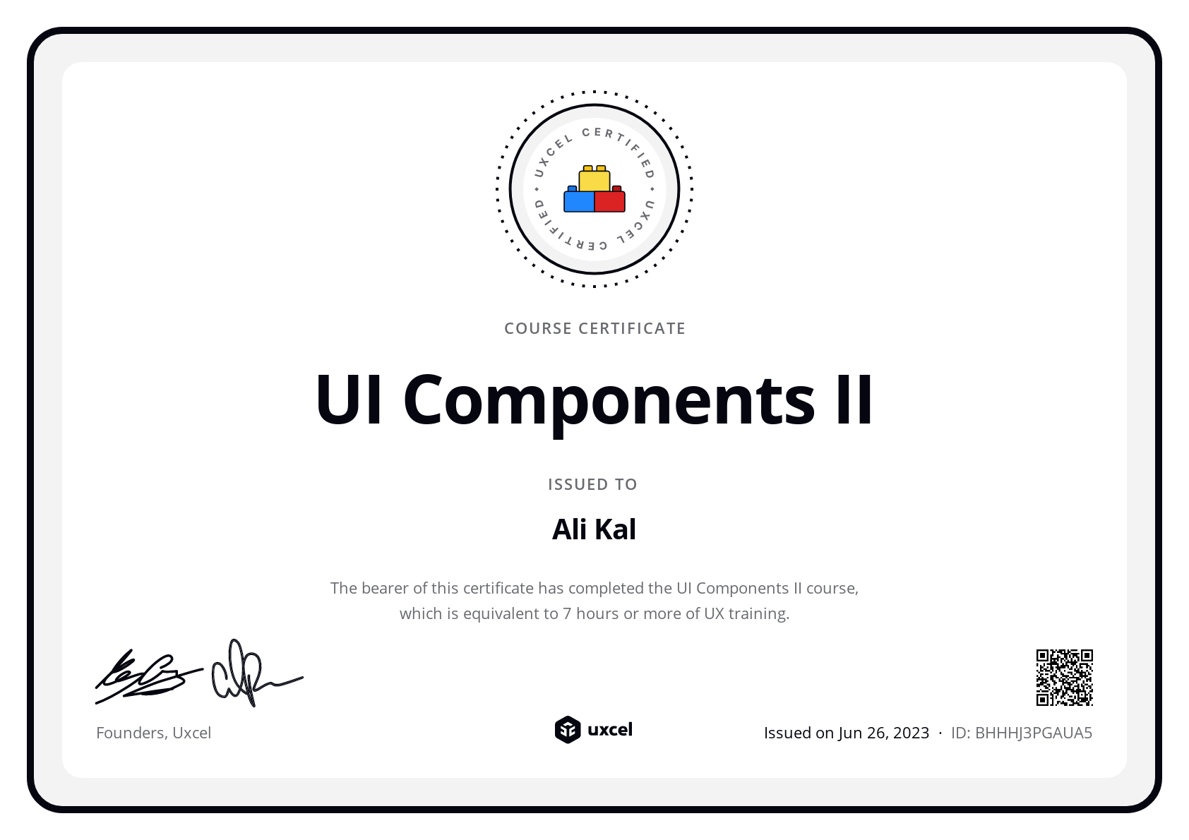 Ali Kal's certificate